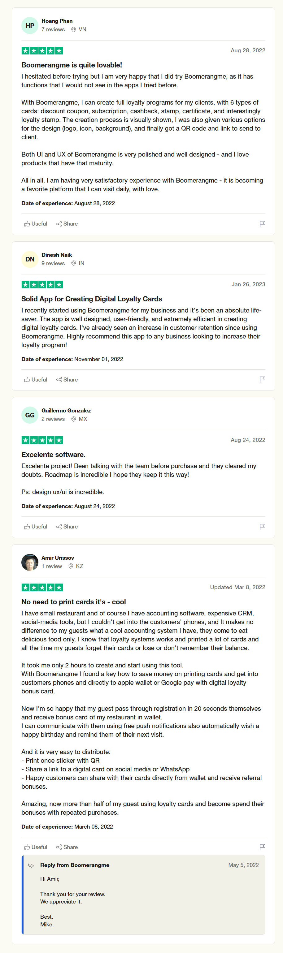 BoomerangMe digital loyalty cards platform software program app